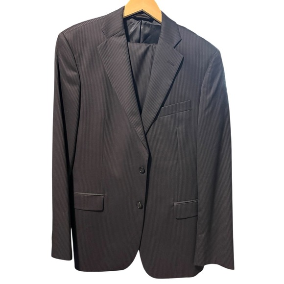 Brooks Brothers 346 Men's 2 Pcs Black Pinstripe Wool Suit 41R Jacket 34x33 Pants - Picture 2 of 16